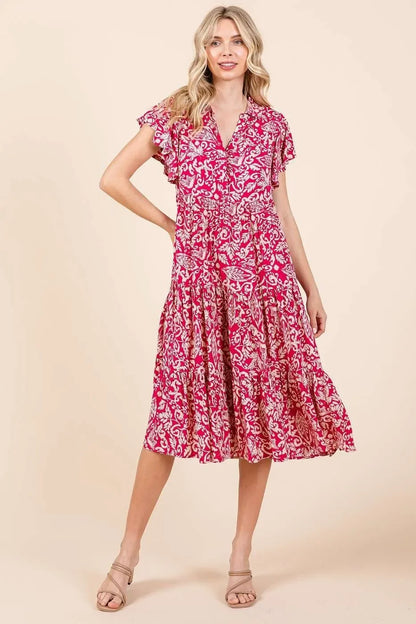 Abstract Print Ruffle Tier Midi Dress - Eva's Edition