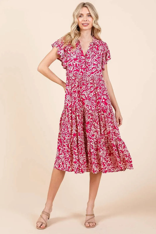 Abstract Print Ruffle Tier Midi Dress - Eva's Edition