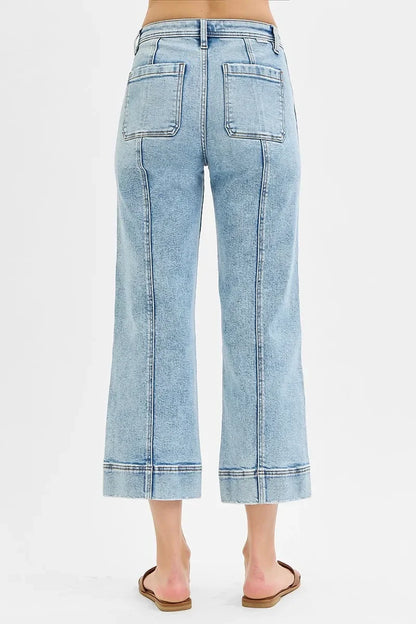 High Rise Crop Wide Front Seam Detailed Jeans Plus Size - Eva's Edition