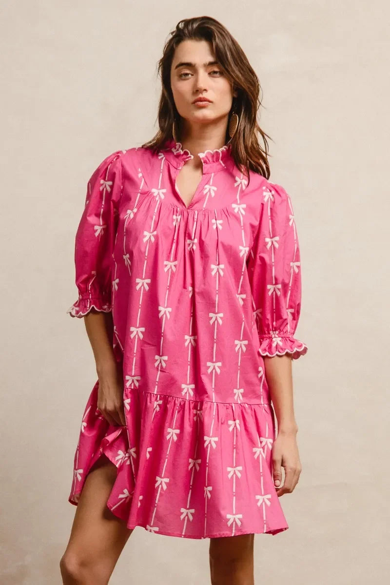 Ribbon Patterns Short Sleeve Dress - Eva's Edition