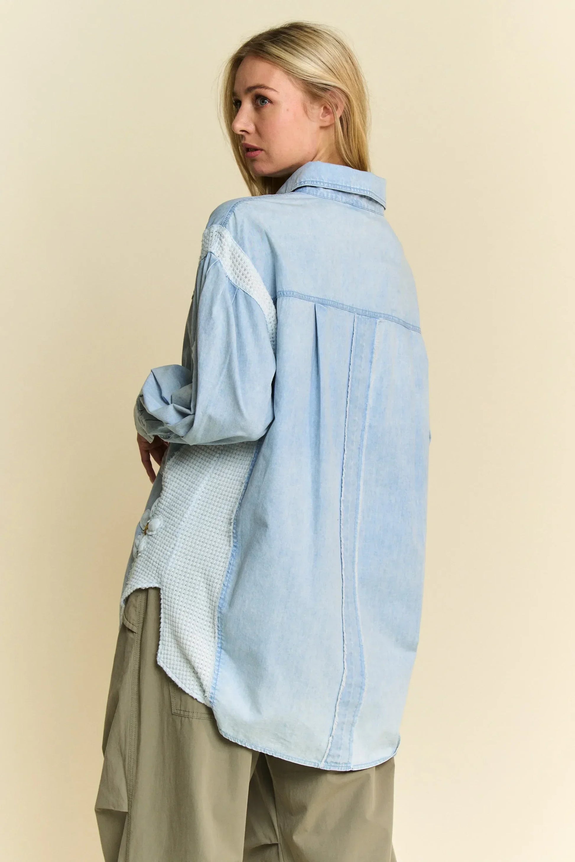 Lightweight Washed Daisy Patch Waffle Knit Shirt - Eva's Edition