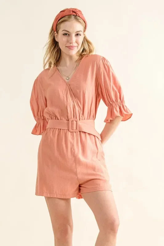 Flounce Sleeves Romper with Belt - Eva's Edition