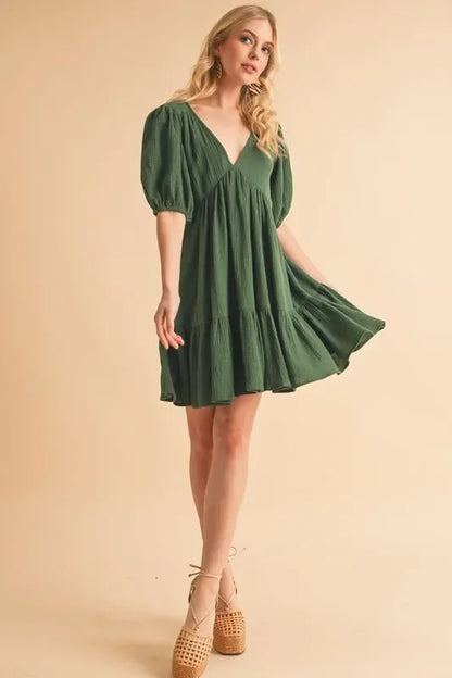 Tied Back Ruffled Short Sleeve Mini Dress - Eva's Edition