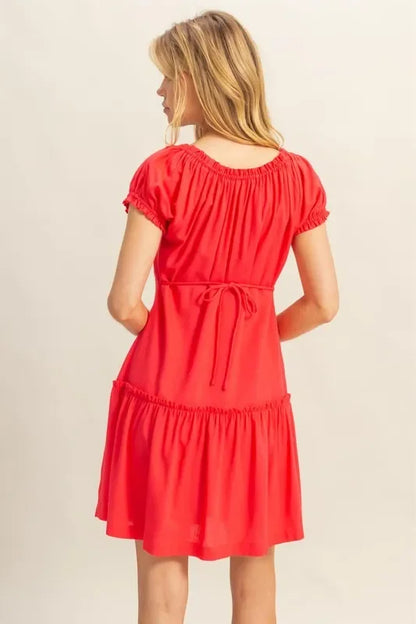 Frill Tiered Short Sleeve Mini Dress - Eva's Edition