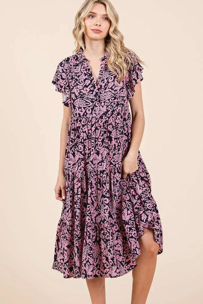 Abstract Printed Ruffle Tier Midi Dress - Eva's Edition