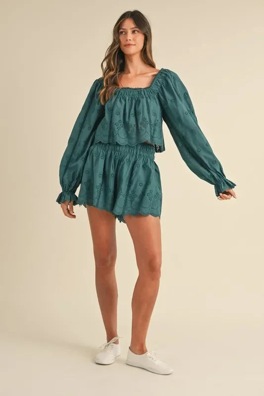 Embroidered Scalloped Lace Top and Short Set - Eva's Edition
