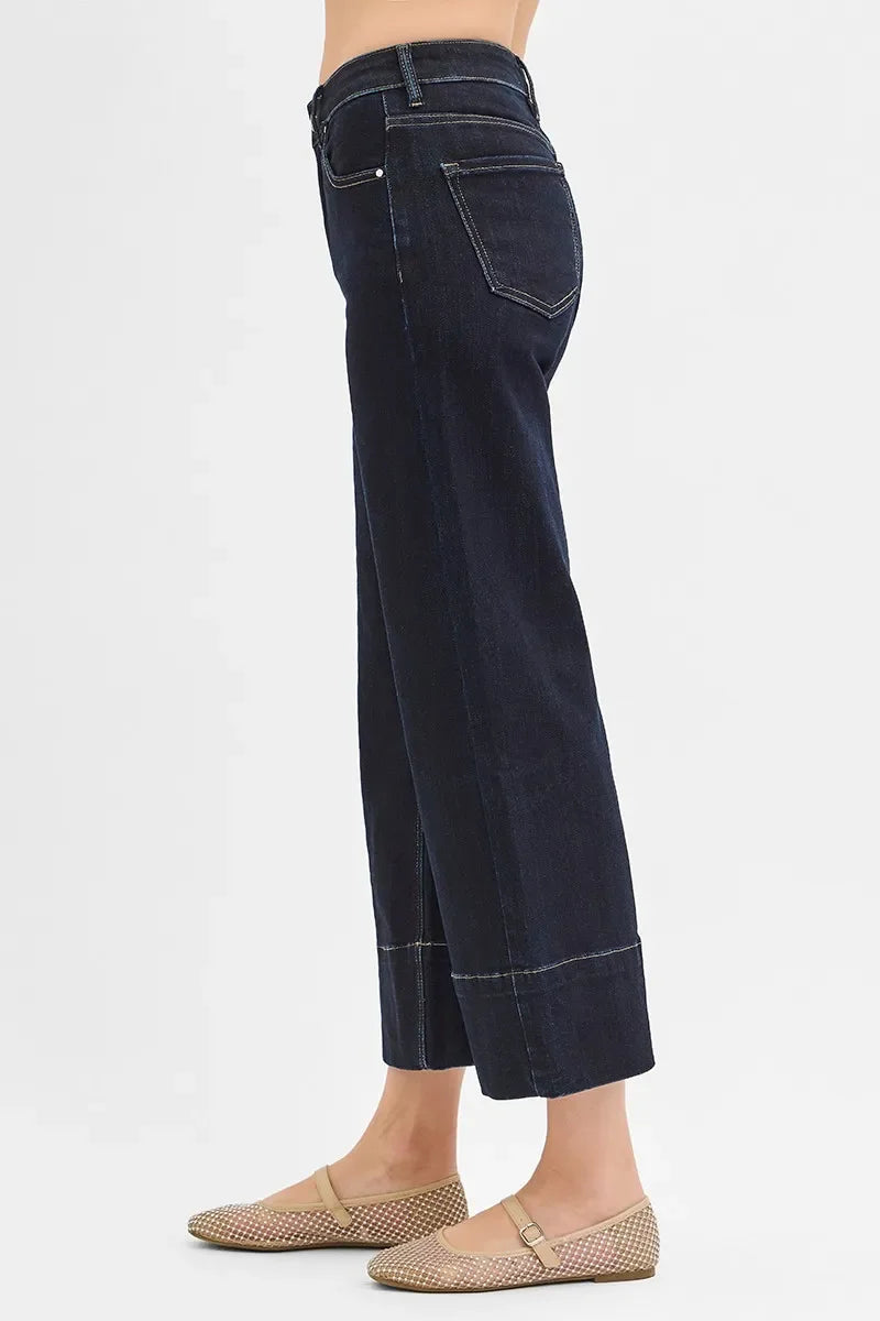 Tummy Control High Rise Crop Wide Seam Detailed Jeans - Eva's Edition