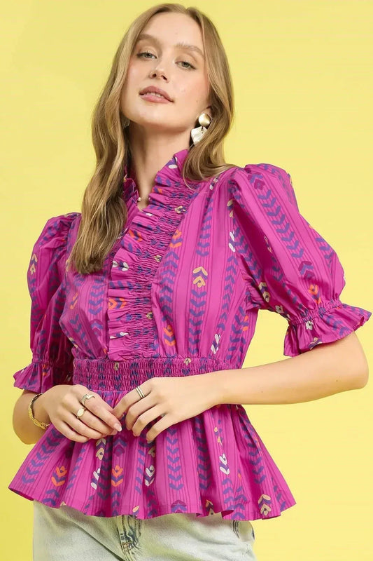 Printed Half Sleeve Peplum Blouse - Eva's Edition