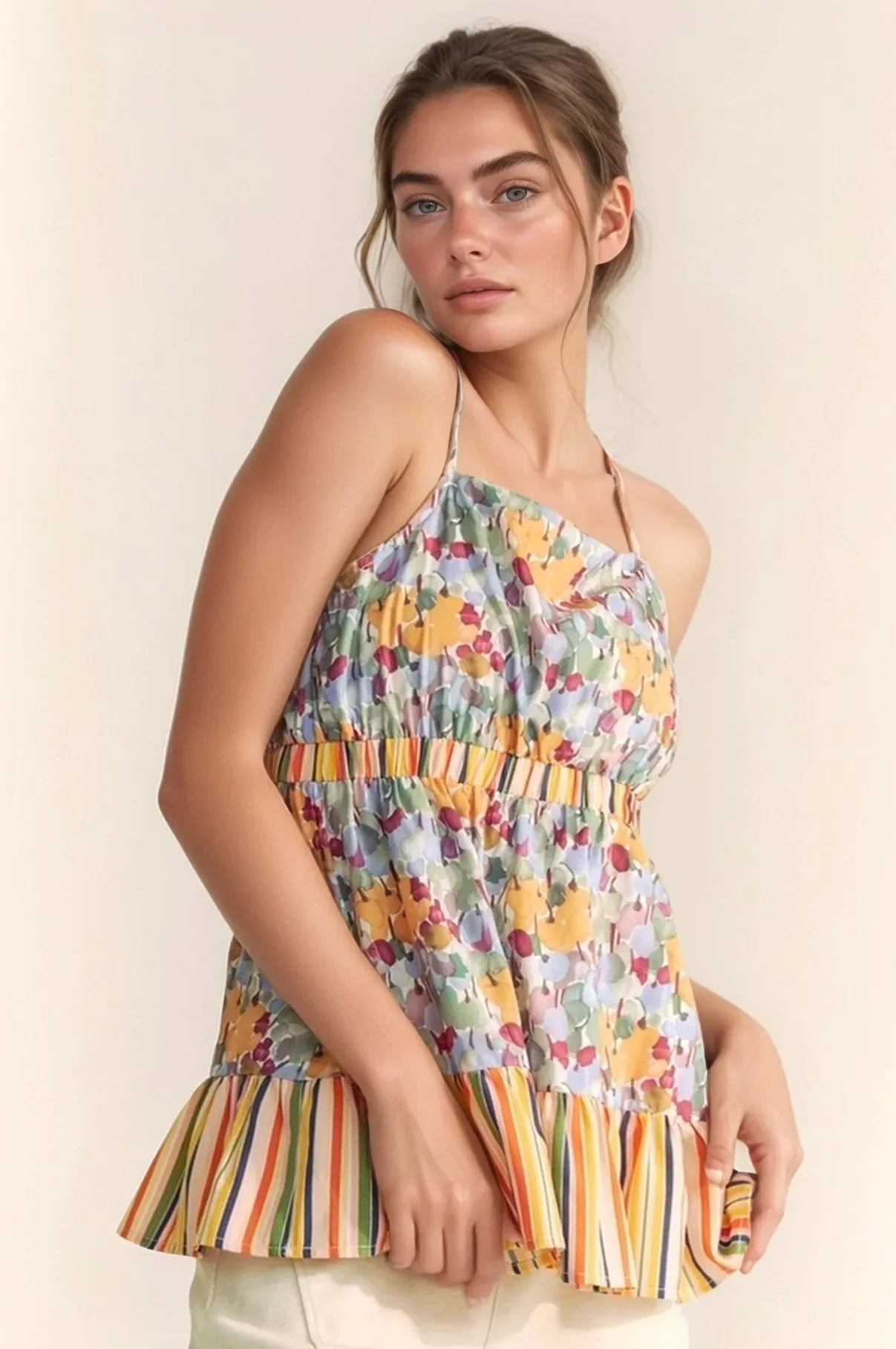 Floral Smocked Sleeveless Ruffle Back Tie Top - Eva's Edition