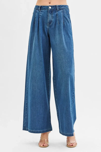 Mid Rise Fit Wide Leg Knit Denim Look Jeans - Eva's Edition