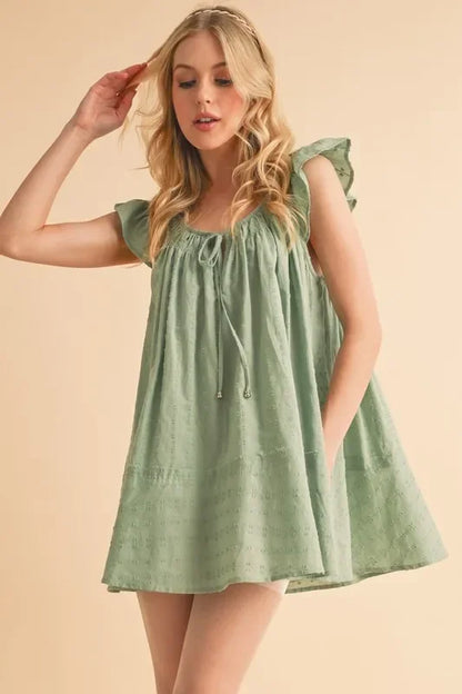 Ruffled Cap Sleeve Cotton Tunic Mini Dress - Eva's Edition