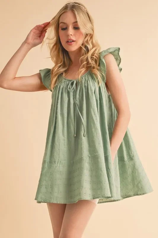 Ruffled Cap Sleeve Cotton Tunic Mini Dress - Eva's Edition