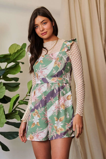 Floral Square Neck Ruffled Sleeveless Mini Romper - Eva's Edition