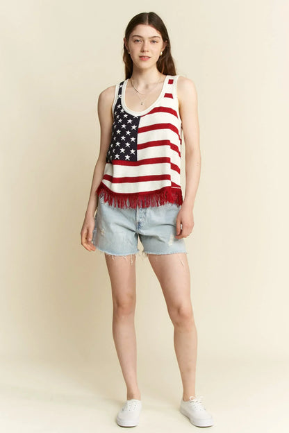 American Flag Fringe Tank Top Plus Size - Eva's Edition
