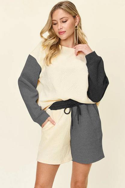 Contrast Drop Shoulder Top and Shorts Set - Eva's Edition