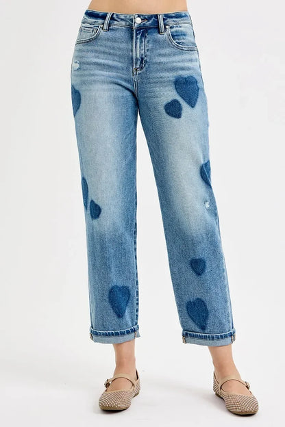 Mid Rise Fit-boyfriend Heart Shade Jeans Plus Size - Eva's Edition