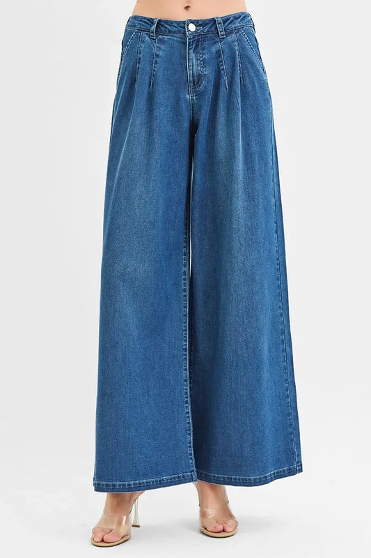 Mid Rise Fit Wide Leg Knit Denim Look Jeans - Eva's Edition