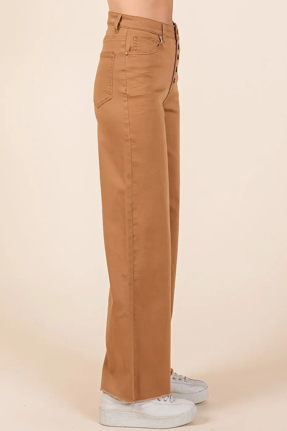 Twill High Waisted Button Fly Wide Leg Pants - Eva's Edition