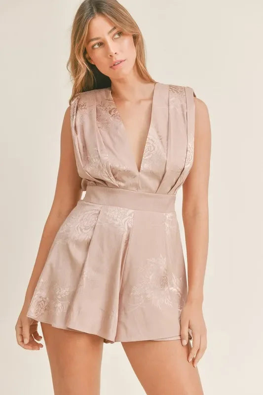 Draped Romper with Pleated Shoulder Pad Detail - Eva's Edition