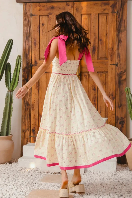 Ribbon Flowy Maxi Dress with Contrast Trim - Eva's Edition
