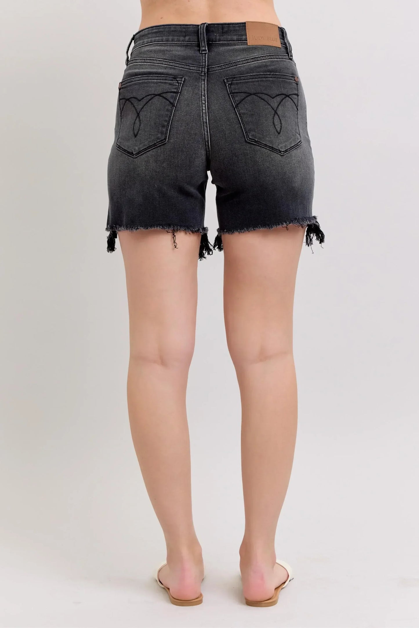 Long Cut Off 2 Button Dad Denim Shorts Plus Size - Eva's Edition