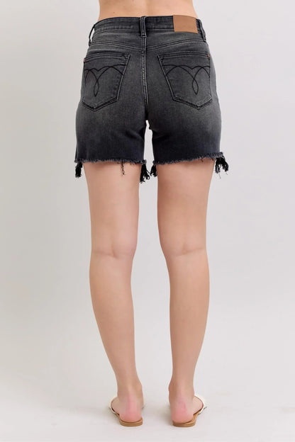 Long Cut Off 2 Button Dad Denim Shorts Plus Size - Eva's Edition