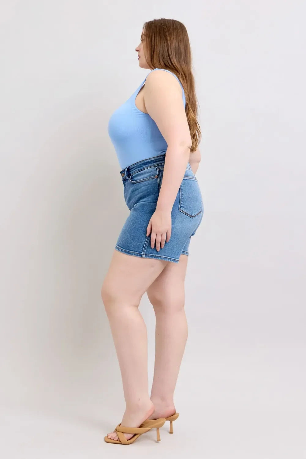 2 Button Denim Shorts with Pockets Plus Size - Eva's Edition