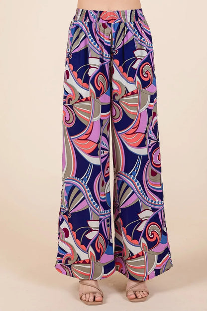 Abstract Print Elastic Waist Wide Leg Pants - Eva's Edition