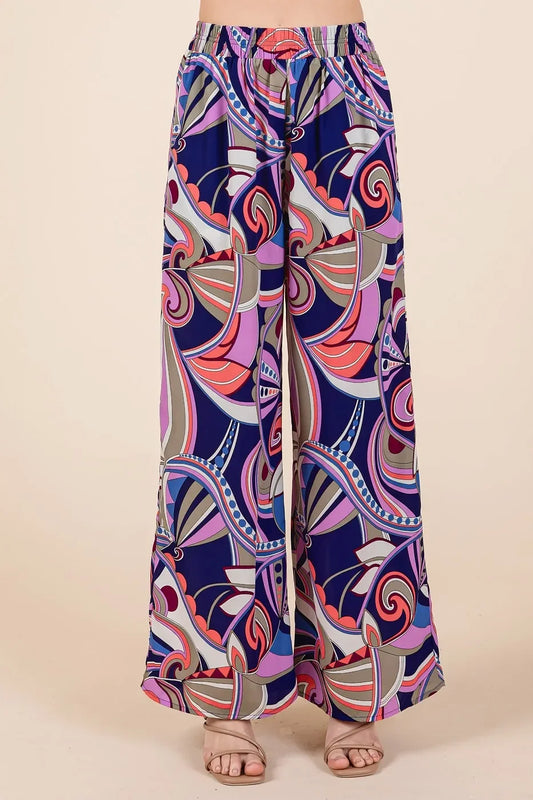 Abstract Print Elastic Waist Wide Leg Pants - Eva's Edition