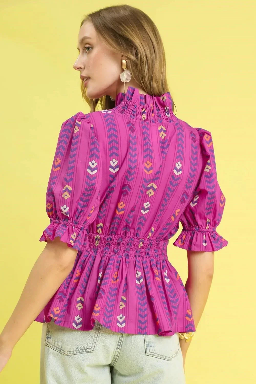 Printed Half Sleeve Peplum Blouse - Eva's Edition