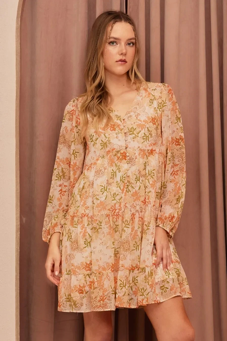 Chiffon Babydoll Long Sleeve Mini Dress - Eva's Edition
