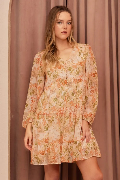 Chiffon Babydoll Long Sleeve Mini Dress - Eva's Edition