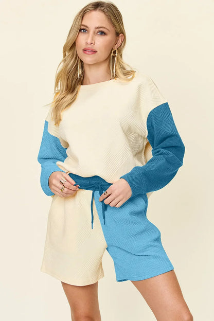 Contrast Drop Shoulder Top and Shorts Set - Eva's Edition