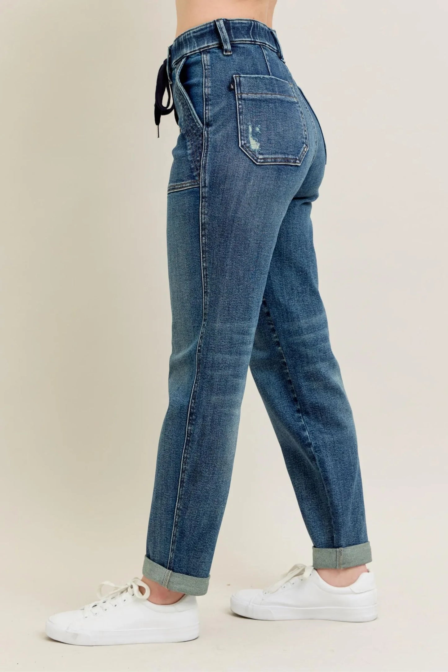 Vintage Wash Jeans w/ Drawstring Plus Size - Eva's Edition