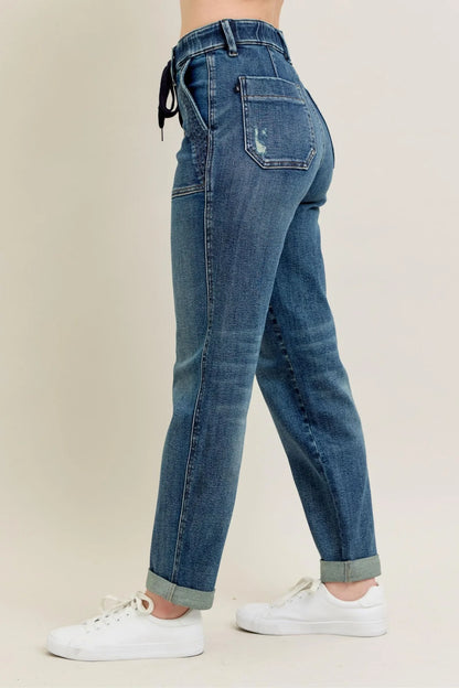 Vintage Wash Jeans w/ Drawstring Plus Size - Eva's Edition