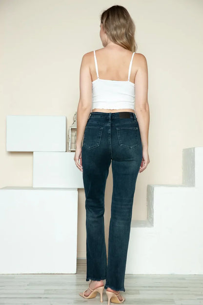 Button Fly Hem Destroy Straight Jeans - Eva's Edition