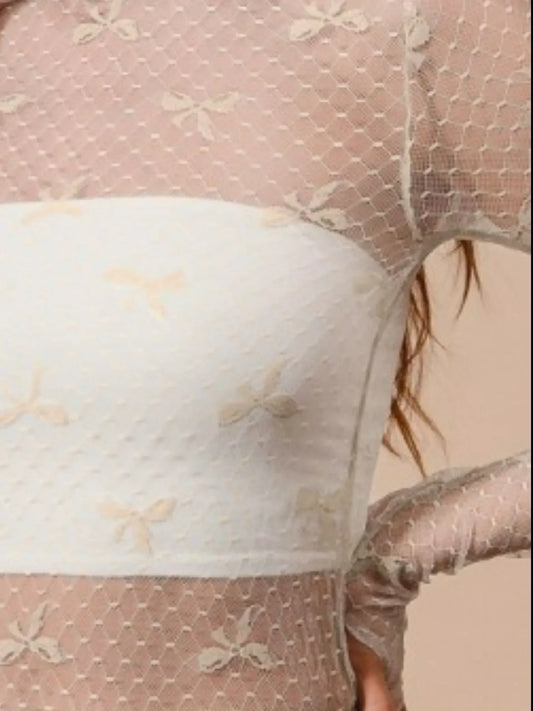 Bow Ribbon Pattern Sheer Lace Top - Eva's Edition
