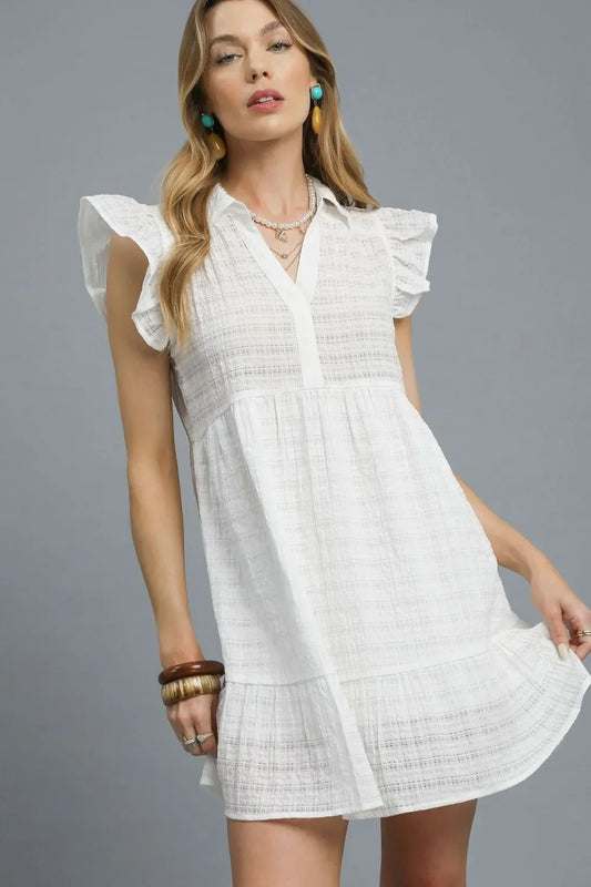 Ruffle Cap Sleeve Textured Mini Dress - Eva's Edition