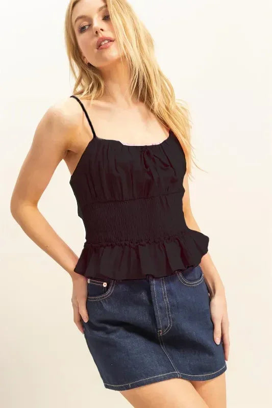 Poplin Smocked Waist Summery Cami Top - Eva's Edition
