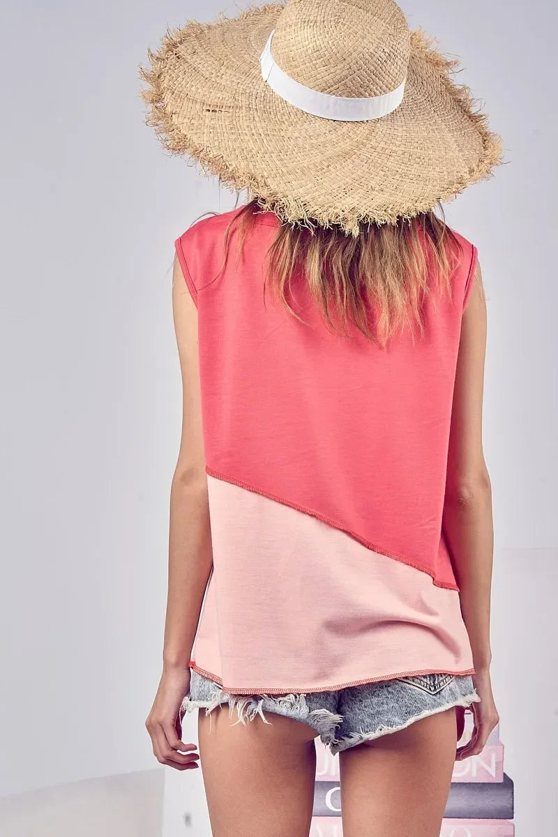 Color Block Contrast Stitching Buttoned Henley Top - Eva's Edition