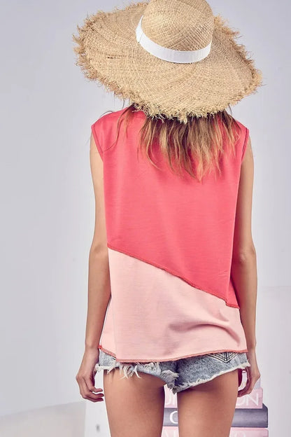Color Block Contrast Stitching Buttoned Henley Top - Eva's Edition
