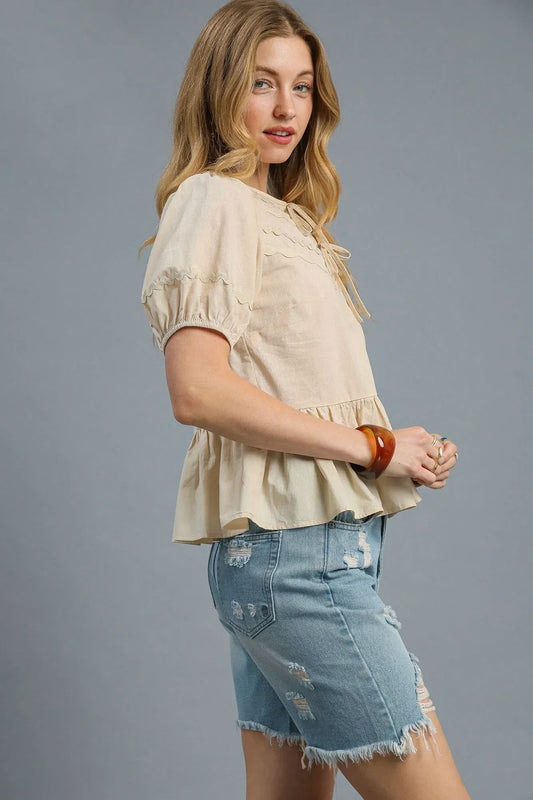 Front Tie Puff Sleeve Blouse - Eva's Edition