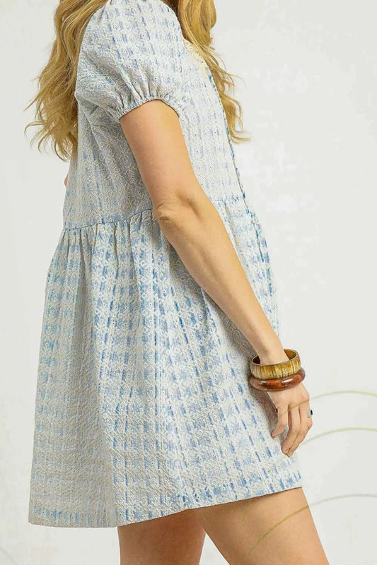 Lace Detail Short Puff Sleeve Mini Dress - Eva's Edition