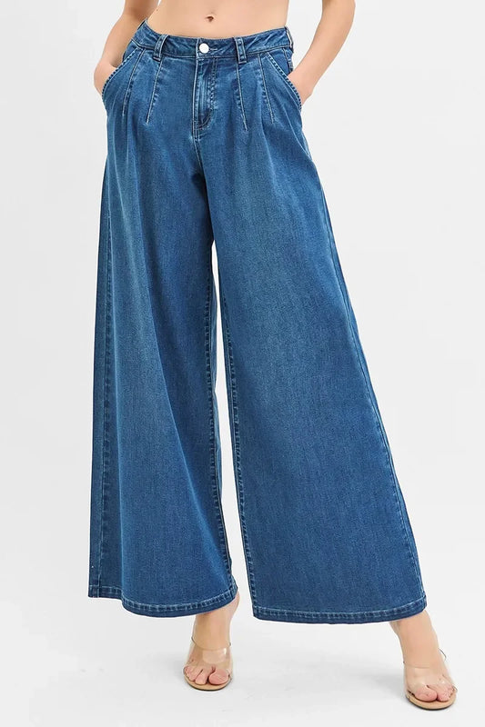 Mid Rise Fit Wide Leg Knit Denim Look Jeans - Eva's Edition