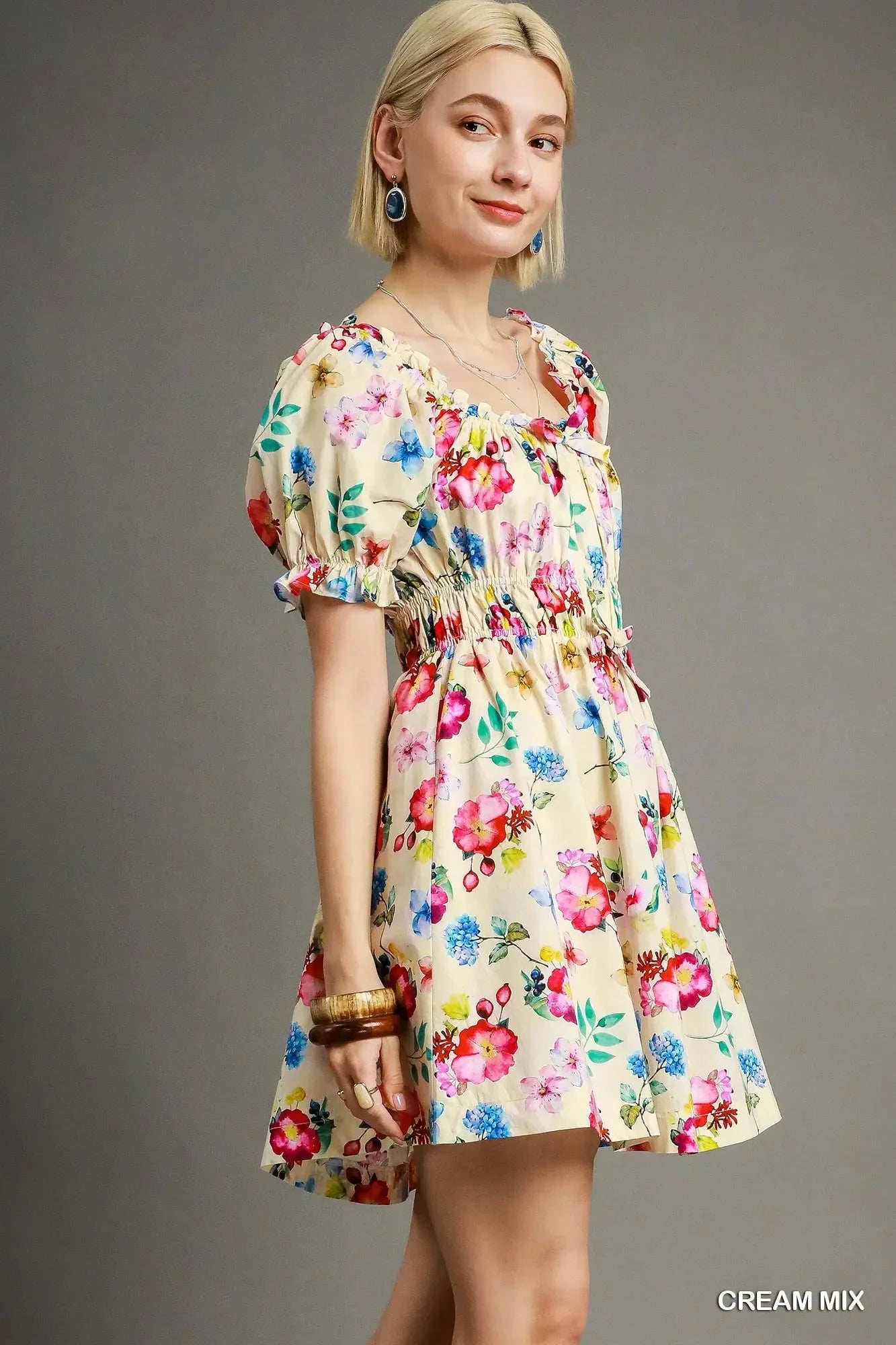Floral Print Puff Sleeve Mini Dress - Eva's Edition