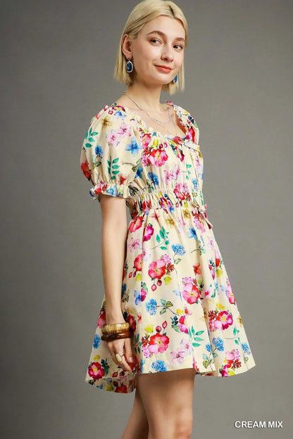 Floral Print Puff Sleeve Mini Dress - Eva's Edition