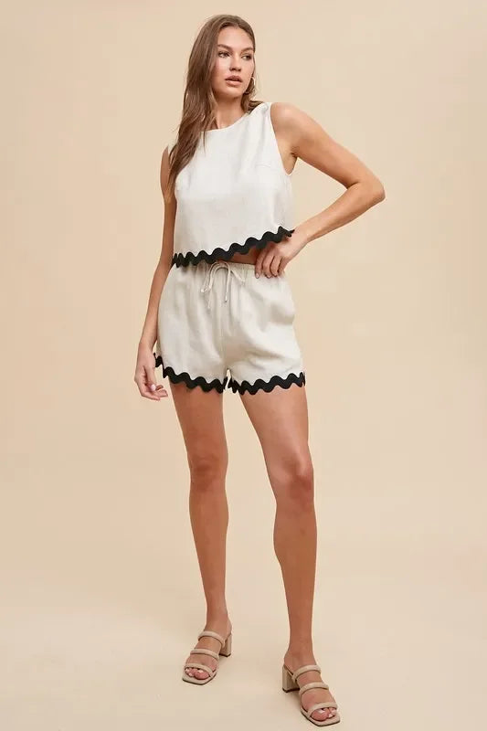 Ric Rac Trim Detailed Top & Shorts Set - Eva's Edition
