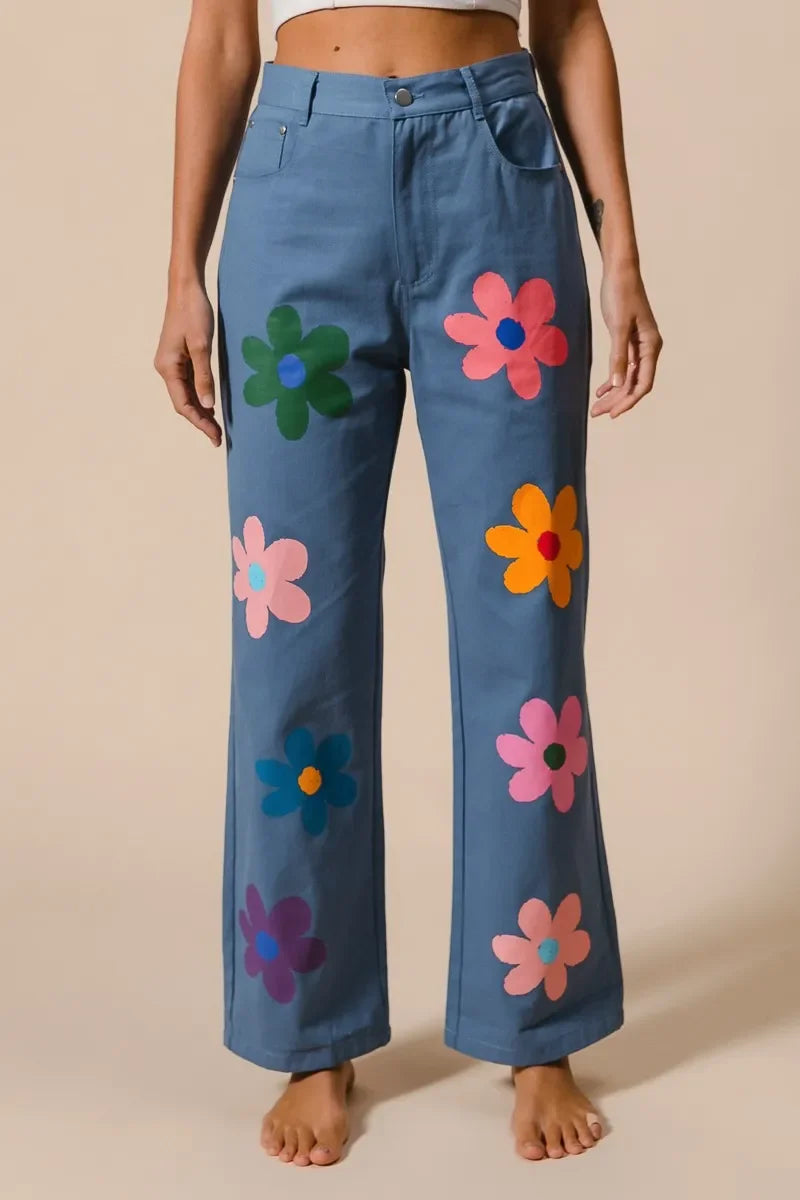 Flower Print Straight Legs Pants - Eva's Edition