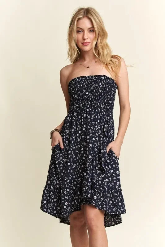 Smocked Floral Tube Dress with Pockets - Eva's Edition