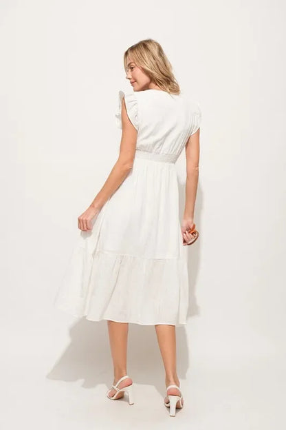 Ruffle Sleeve Front Smocked Tiered Midi Dress - Eva's Edition